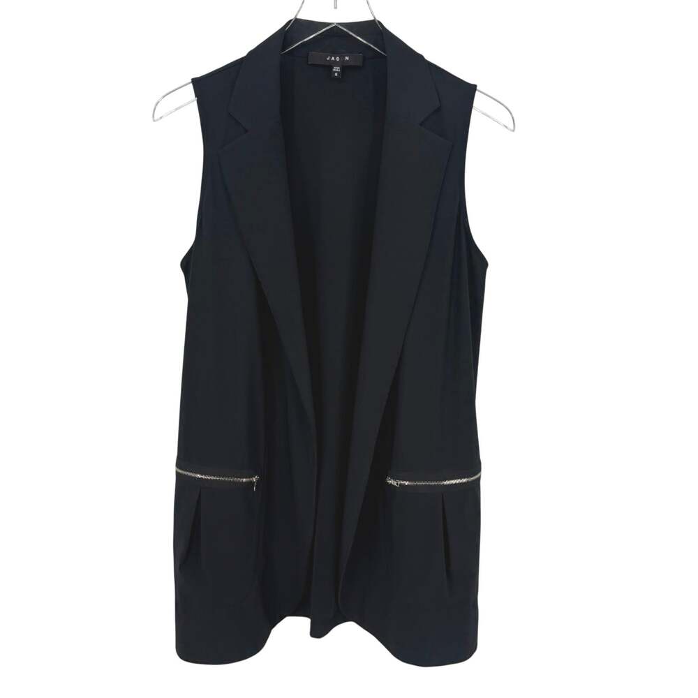JASON Womens Blazer Vest Black Sleeveless Long Zip Pockets Size Small